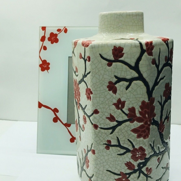 Picture Frame 4x6" Red White Floral Vase Lot 2 Pcs - Picture 7 of 8